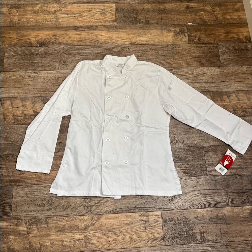Women's Classic White Double-Breasted Chef’s Shirt (L)
